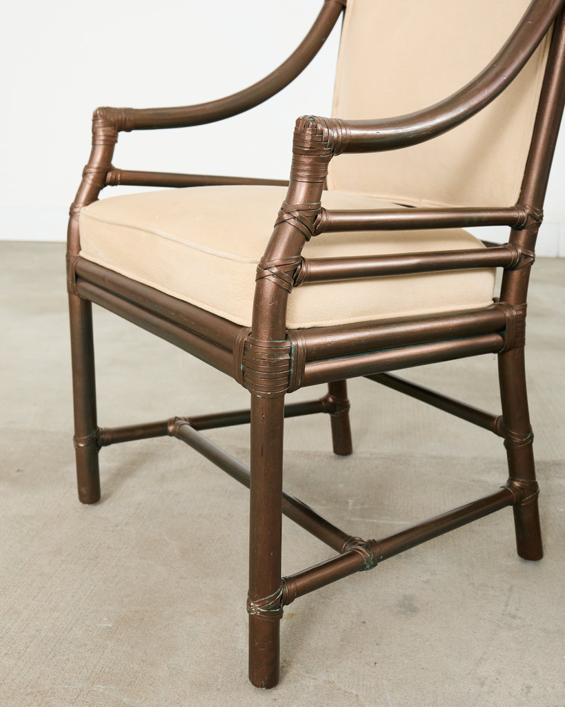 Set of Ten McGuire Bronzed Rattan Target Dining Chairs
