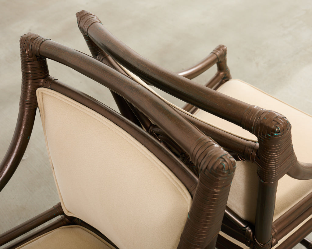 Set of Ten McGuire Bronzed Rattan Target Dining Chairs