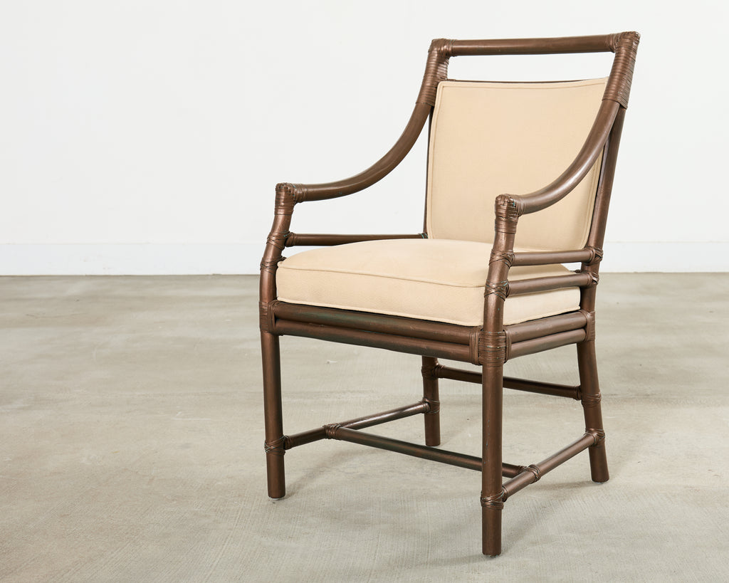 Set of Ten McGuire Bronzed Rattan Target Dining Chairs