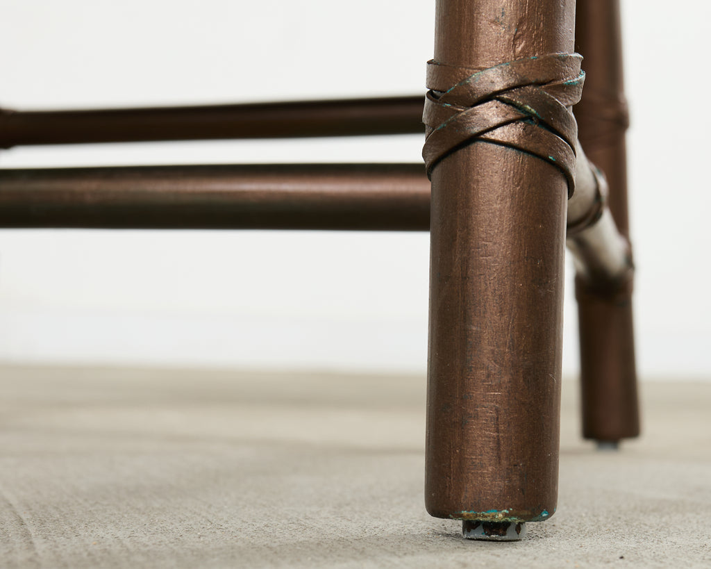 Set of Ten McGuire Bronzed Rattan Target Dining Chairs