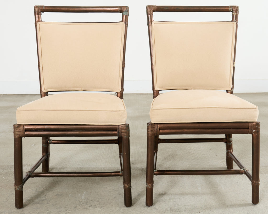 Set of Ten McGuire Bronzed Rattan Target Dining Chairs
