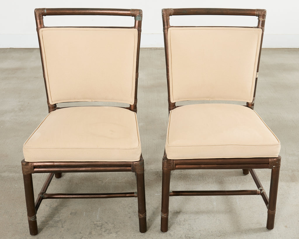 Set of Ten McGuire Bronzed Rattan Target Dining Chairs