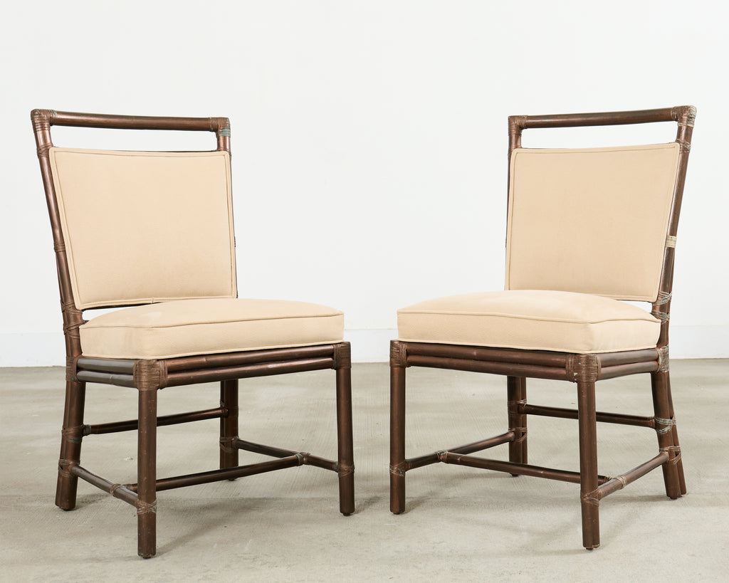Set of Ten McGuire Bronzed Rattan Target Dining Chairs