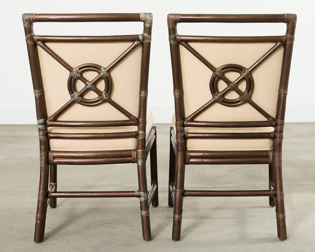 Set of Ten McGuire Bronzed Rattan Target Dining Chairs