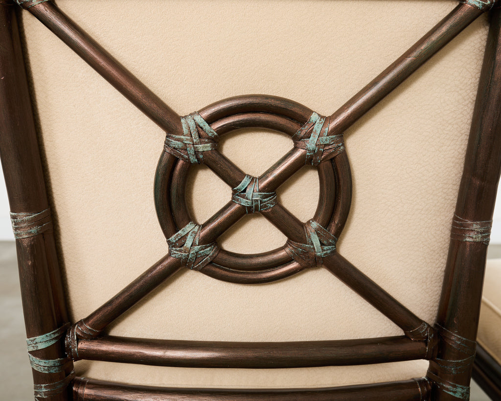 Set of Ten McGuire Bronzed Rattan Target Dining Chairs