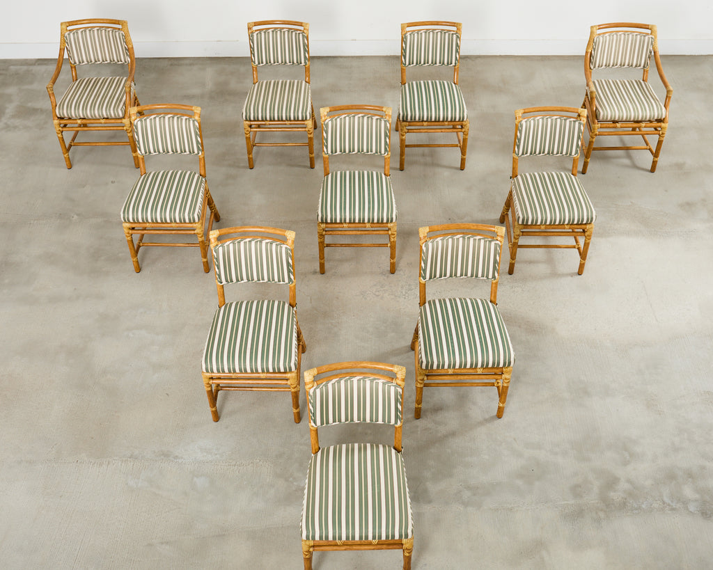 Set of Ten McGuire Rattan X-Back Dining Chairs