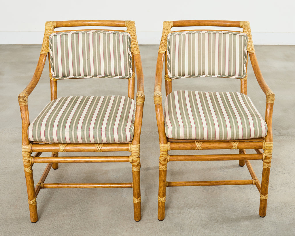 Set of Ten McGuire Rattan X-Back Dining Chairs