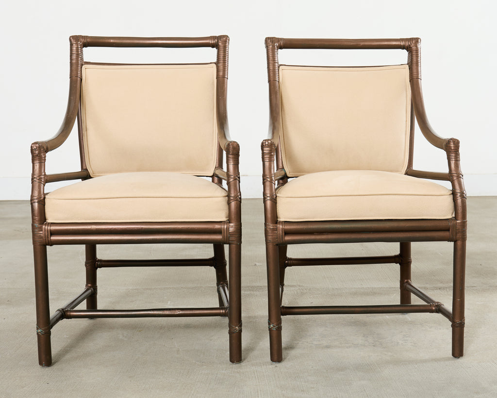 Set of Ten McGuire Bronzed Rattan Target Dining Chairs