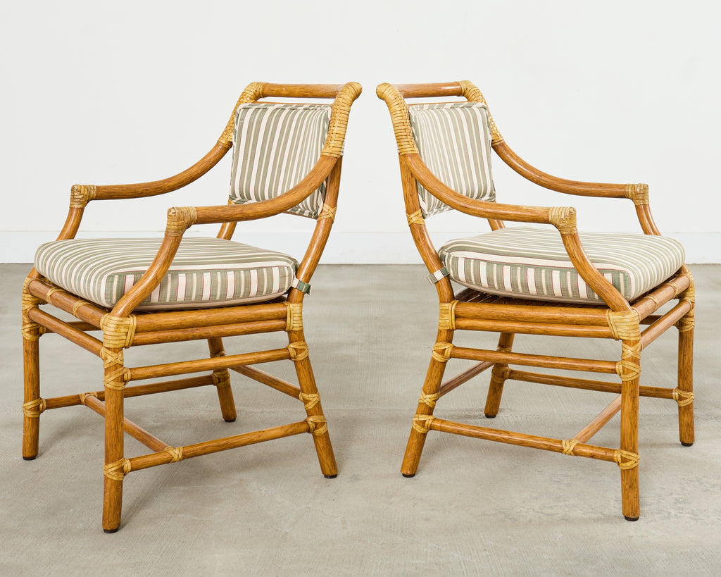Set of Ten McGuire Rattan X-Back Dining Chairs