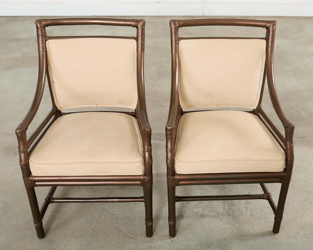 Set of Ten McGuire Bronzed Rattan Target Dining Chairs