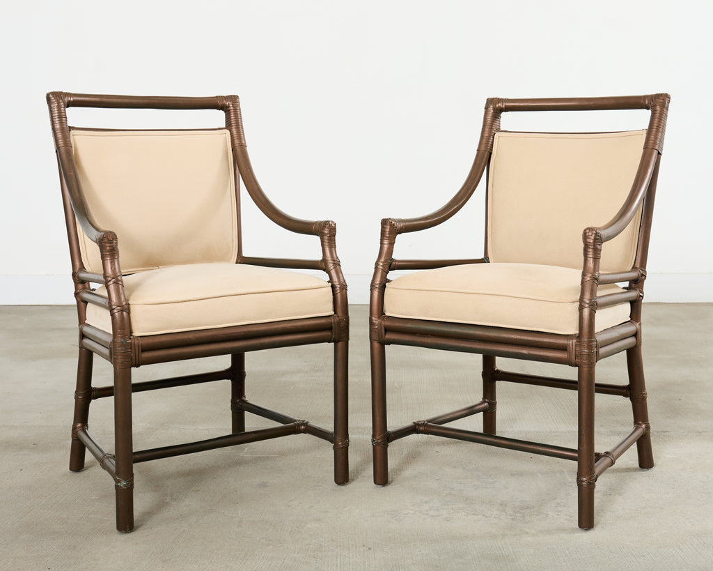 Set of Ten McGuire Bronzed Rattan Target Dining Chairs