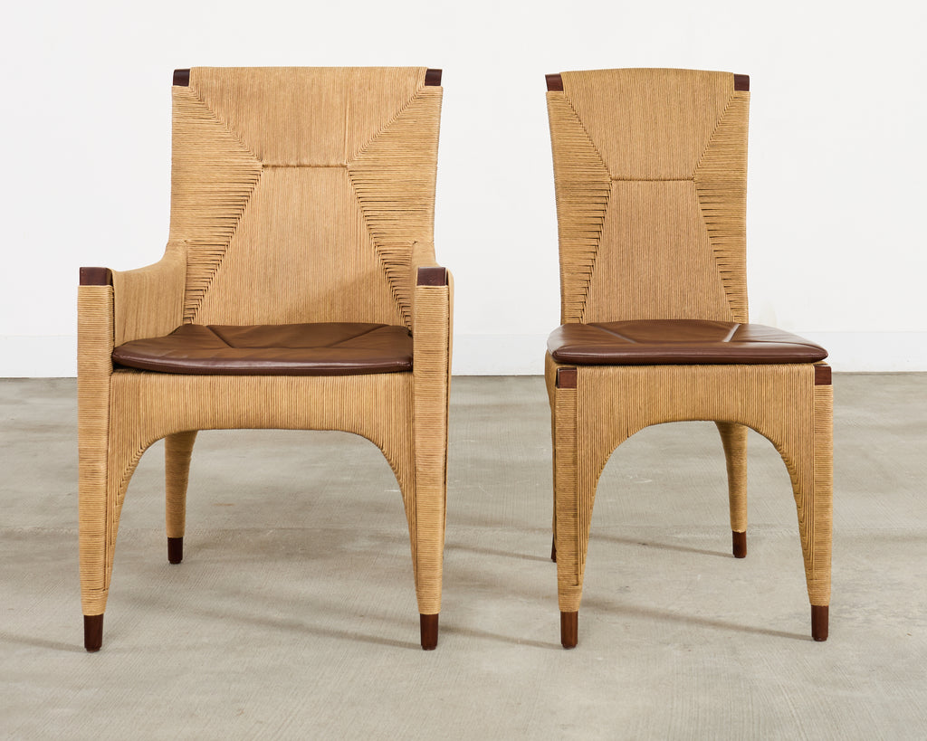 Set of Ten Bill Sofield McGuire Danish Cord Cocoon Dining Chairs