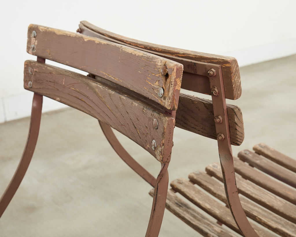 Set of Ten French Folding Iron Bistro Dining Chairs