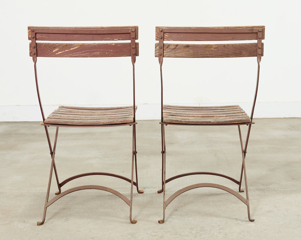 Set of Ten French Folding Iron Bistro Dining Chairs