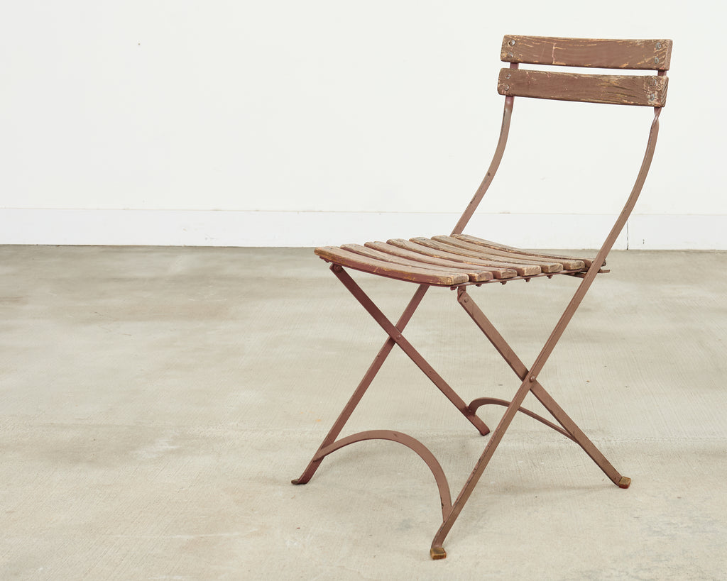 Set of Ten French Folding Iron Bistro Dining Chairs