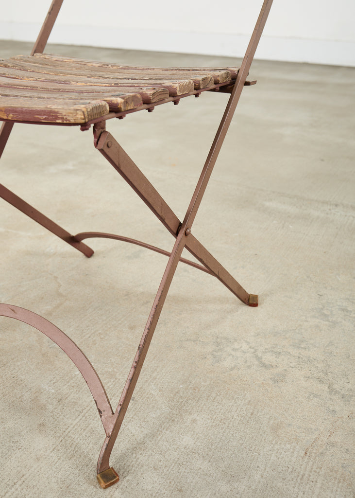 Set of Ten French Folding Iron Bistro Dining Chairs