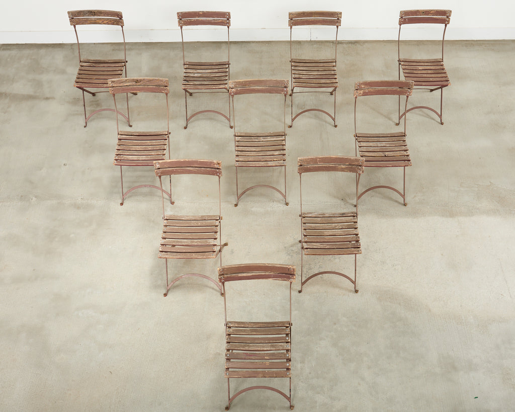Set of Ten French Folding Iron Bistro Dining Chairs