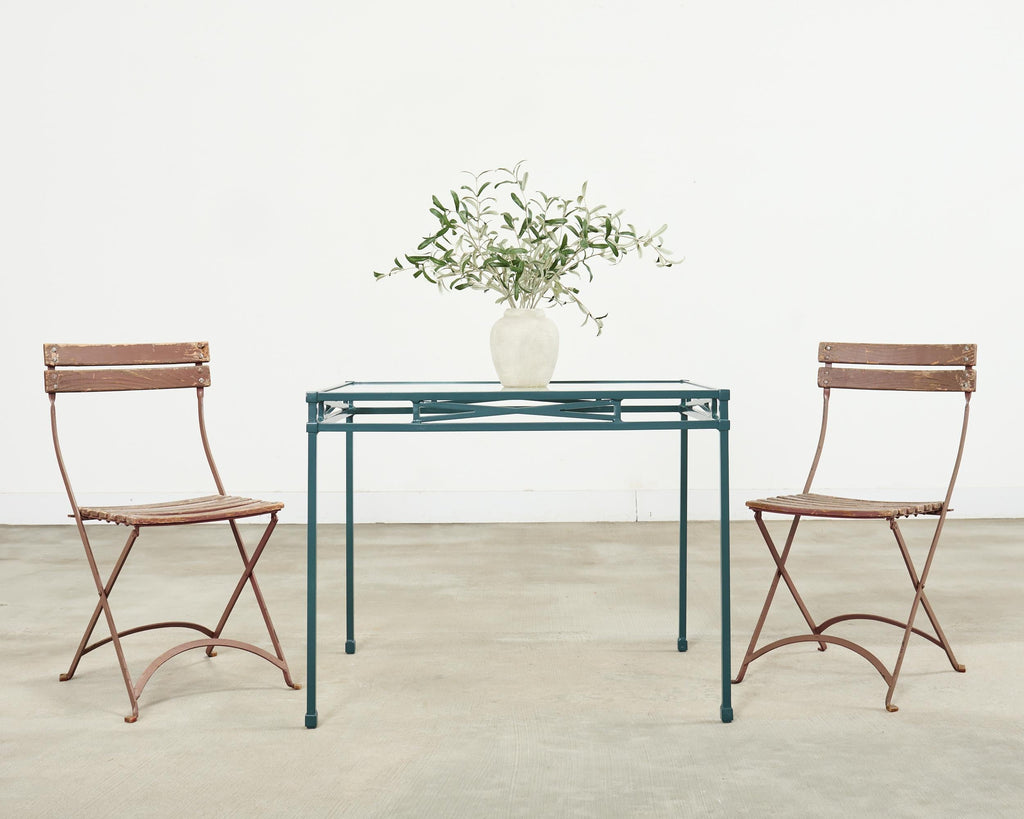 Set of Ten French Folding Iron Bistro Dining Chairs