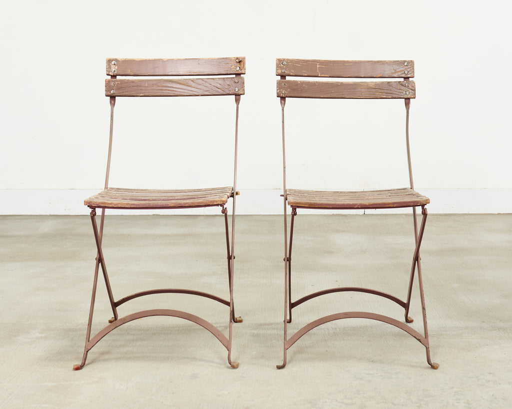 Set of Ten French Folding Iron Bistro Dining Chairs