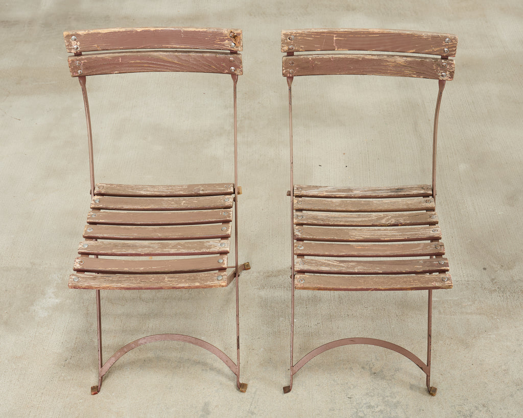 Set of Ten French Folding Iron Bistro Dining Chairs