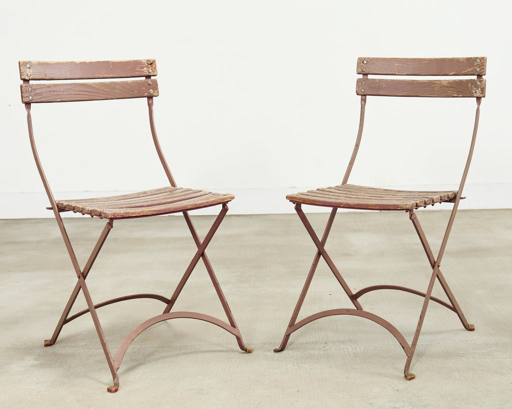 Set of Ten French Folding Iron Bistro Dining Chairs