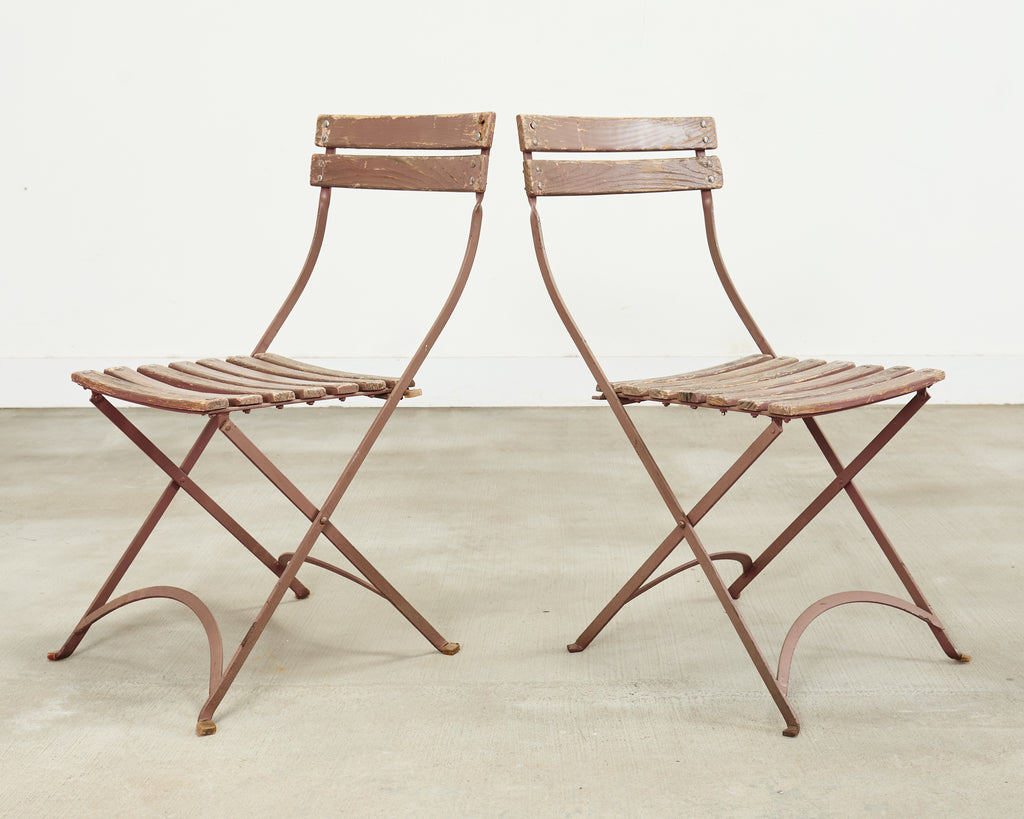 Set of Ten French Folding Iron Bistro Dining Chairs