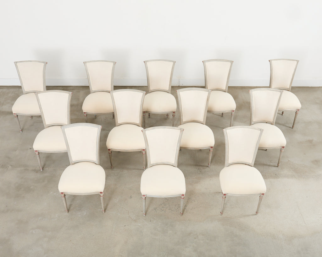 Set of Twelve Louis XVI Gustavian Style Painted Dining Chairs