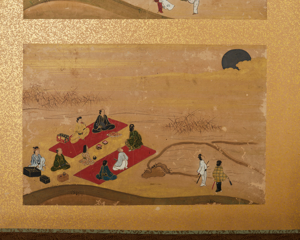 19th Century Japanese Meiji Four Panel Screen Festival Scenes