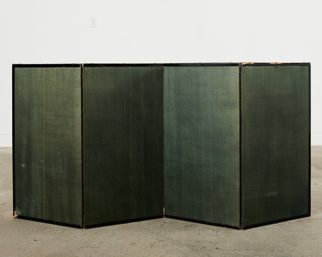 19th Century Japanese Meiji Four Panel Screen Festival Scenes