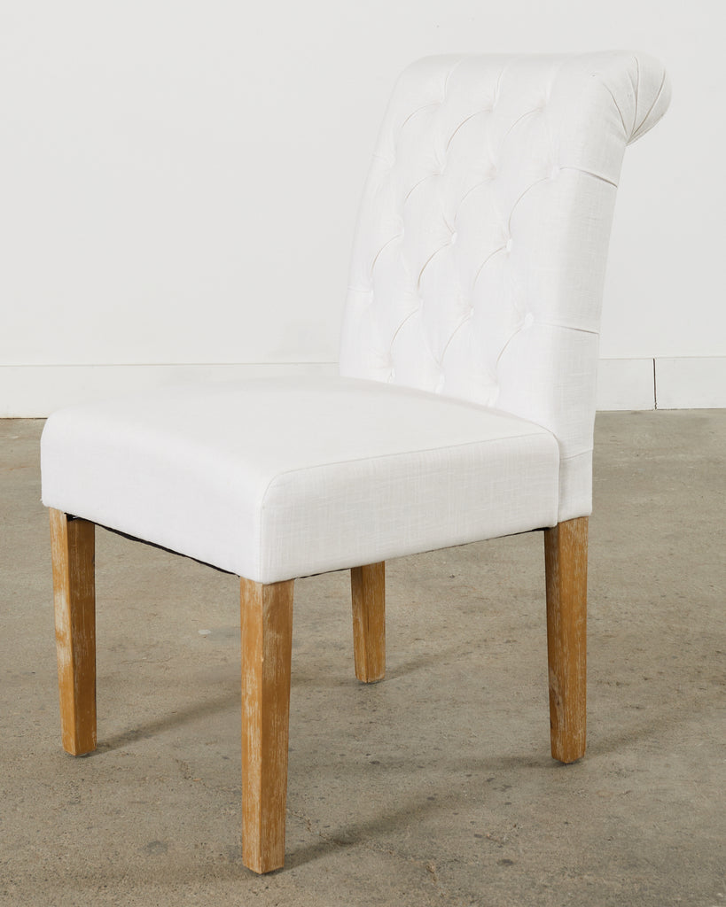 Set of Fourteen Tufted Scroll Back Dining Chairs