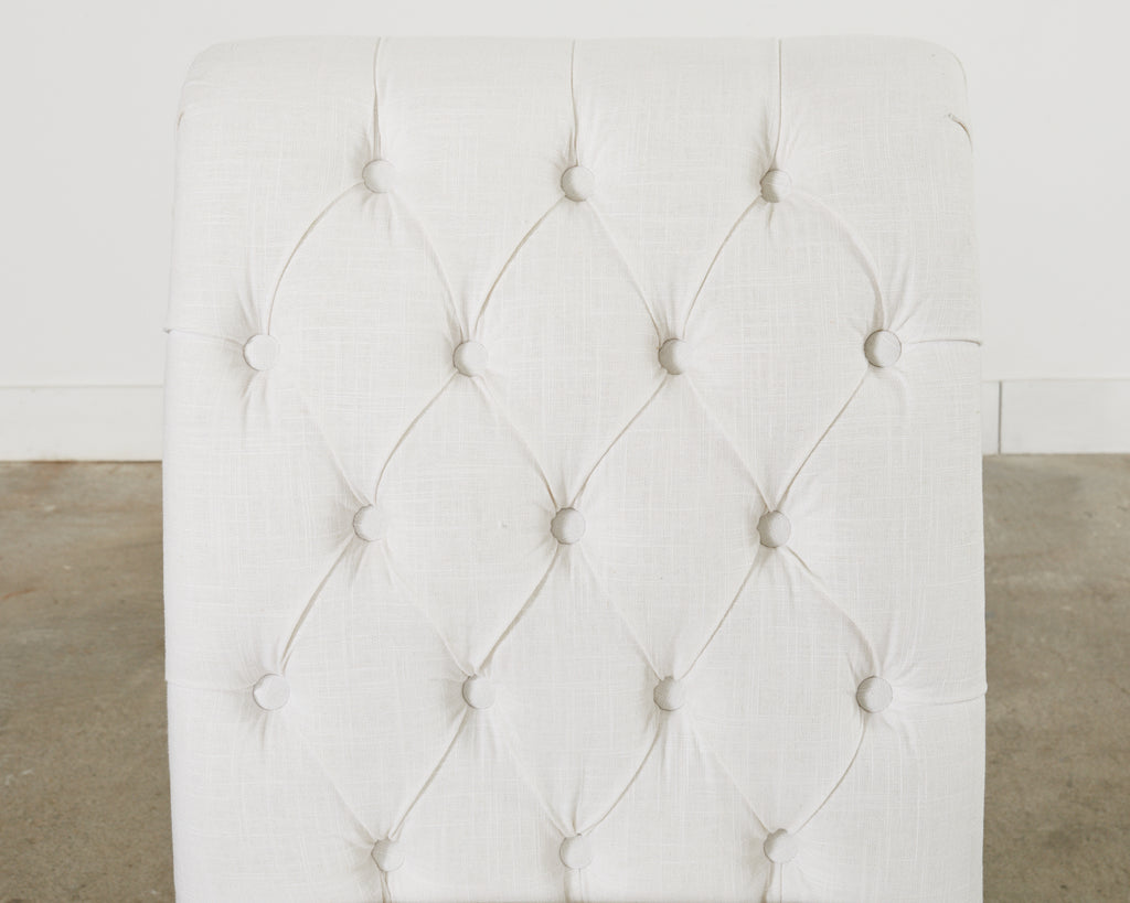 Set of Fourteen Tufted Scroll Back Dining Chairs