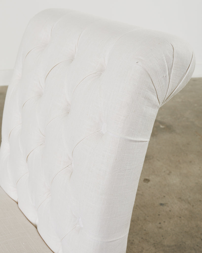 Set of Fourteen Tufted Scroll Back Dining Chairs