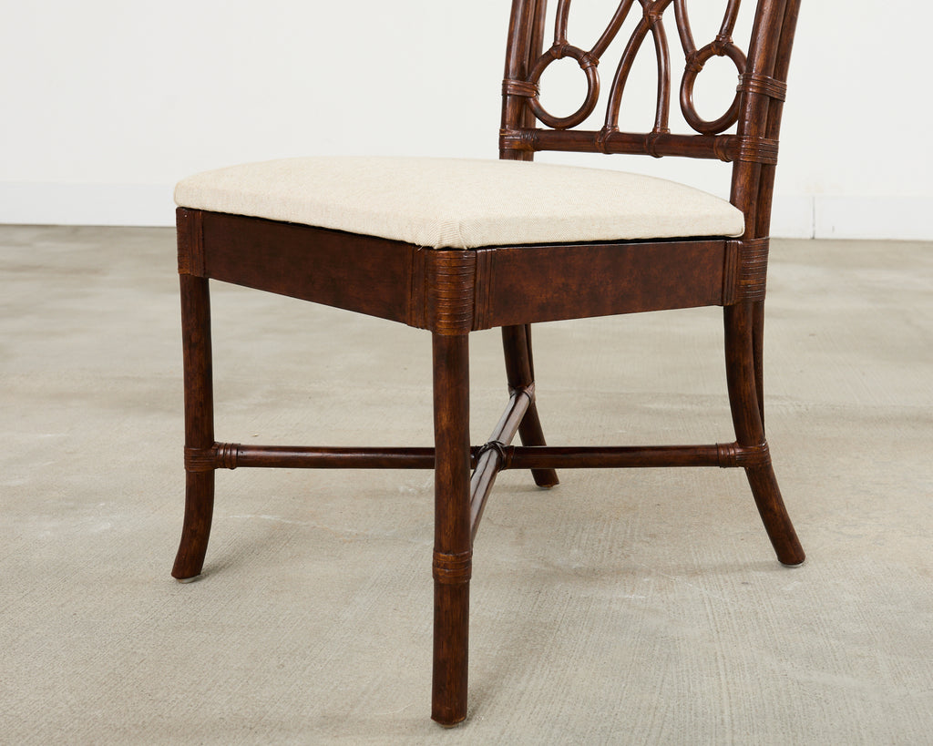 Set of Eighteen Organic Modern Rattan Leather Dining Chairs