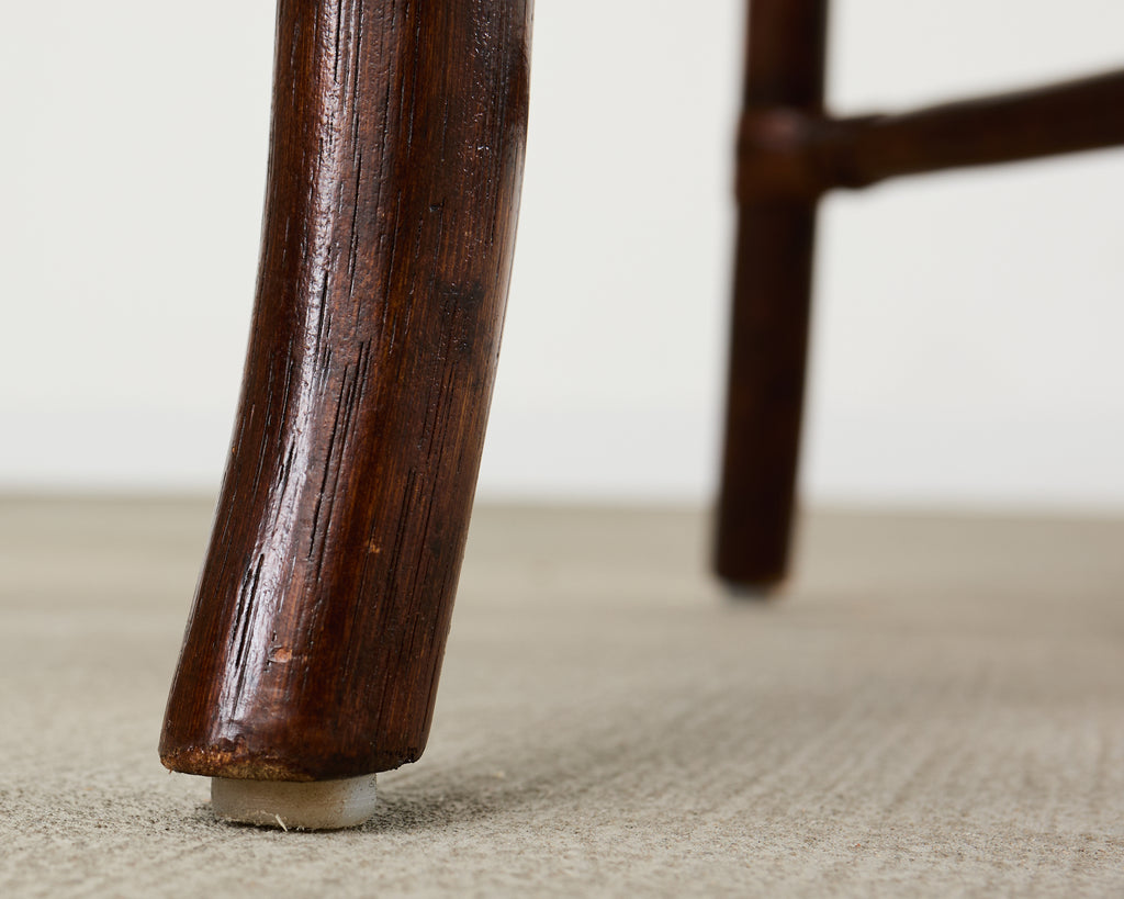 Set of Eighteen Organic Modern Rattan Leather Dining Chairs