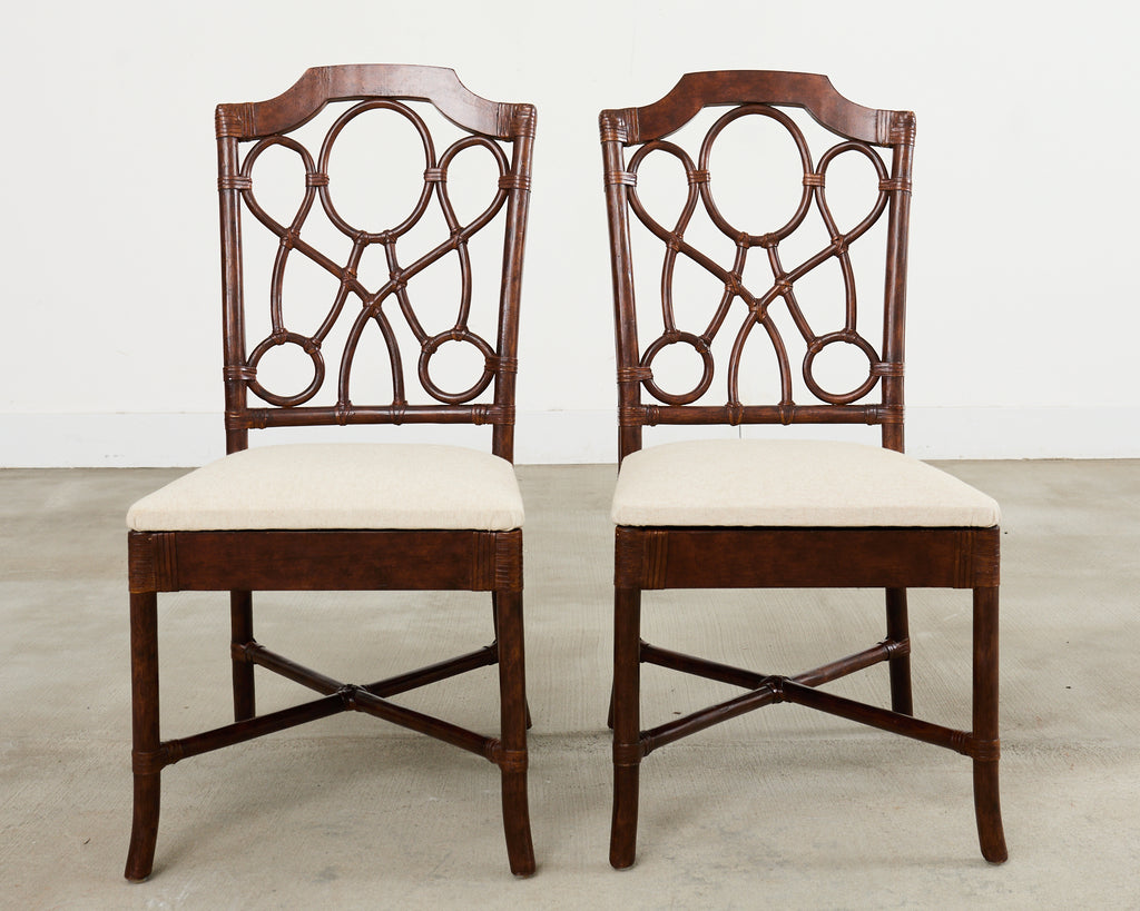 Set of Eighteen Organic Modern Rattan Leather Dining Chairs