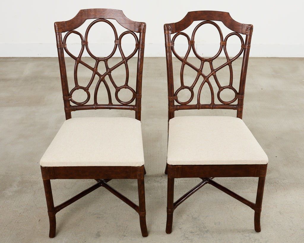 Set of Eighteen Organic Modern Rattan Leather Dining Chairs