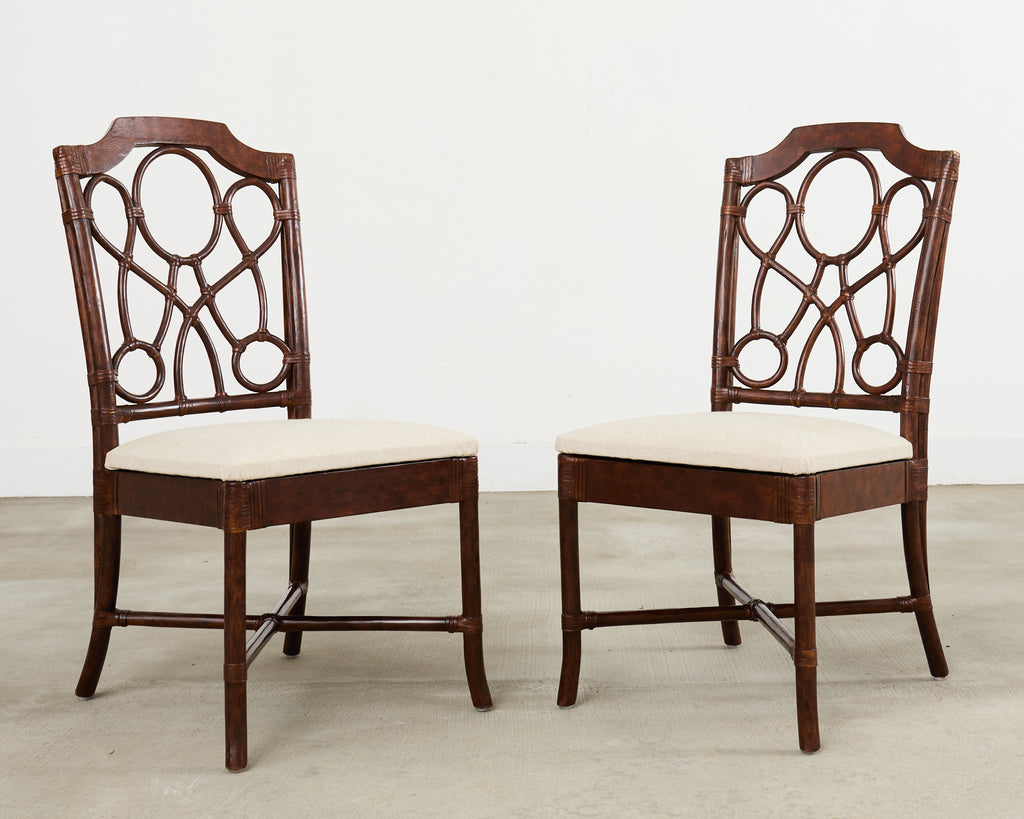 Set of Eighteen Organic Modern Rattan Leather Dining Chairs