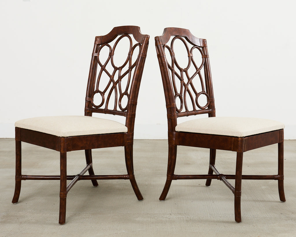 Set of Eighteen Organic Modern Rattan Leather Dining Chairs