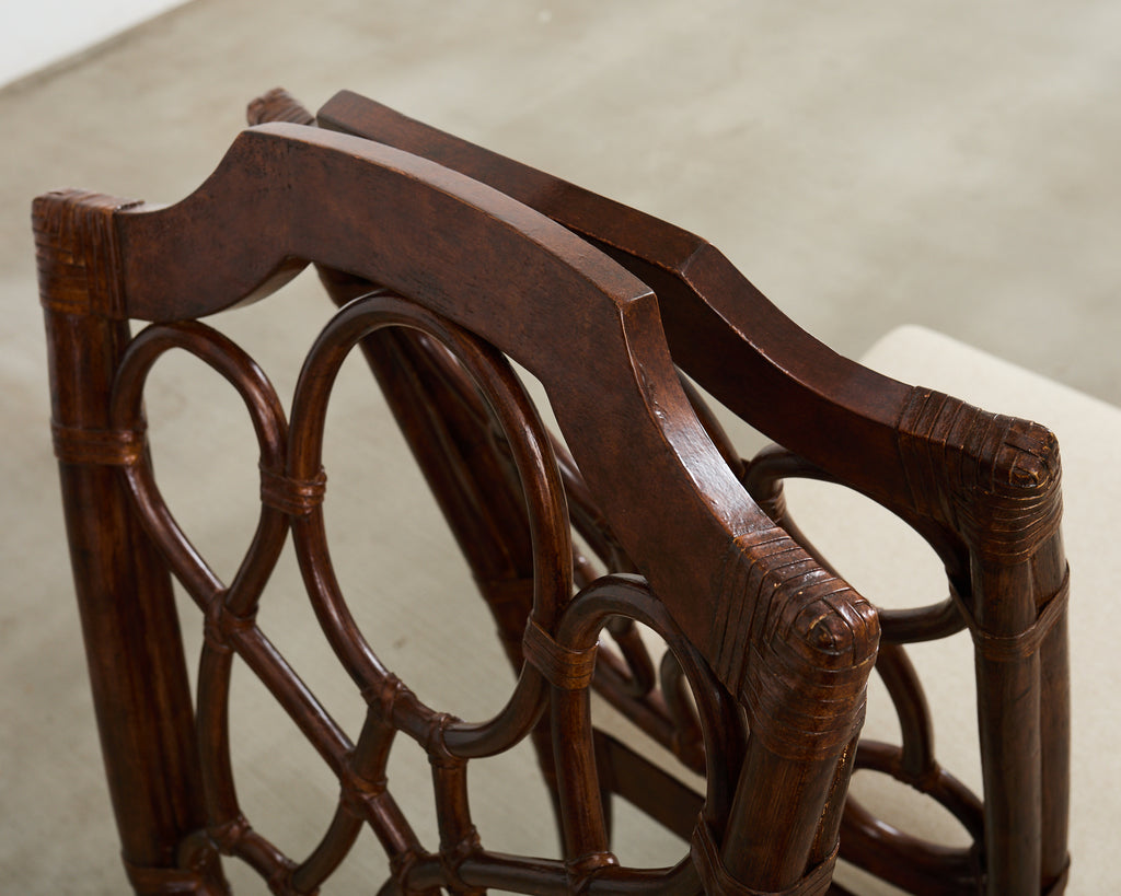 Set of Eighteen Organic Modern Rattan Leather Dining Chairs