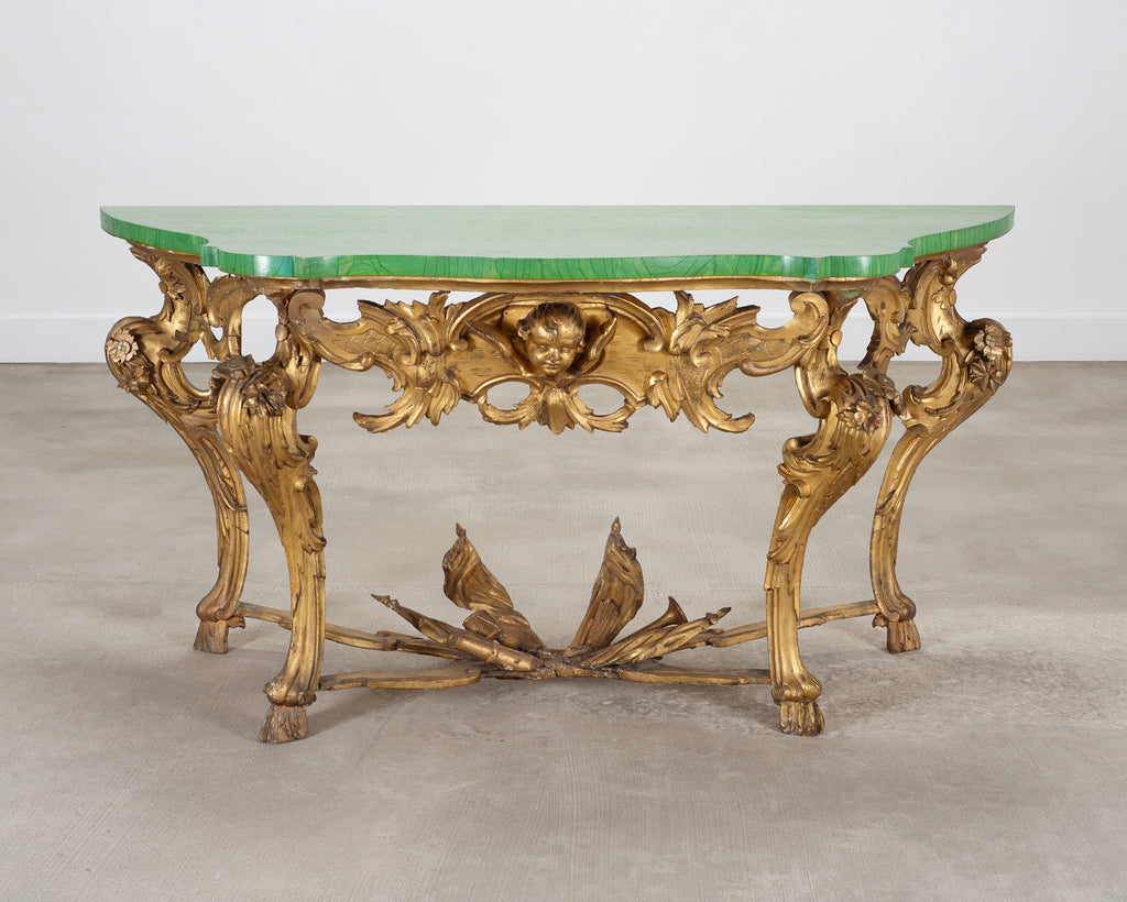 18th Century Italian Rococo Carved Giltwood Console Table