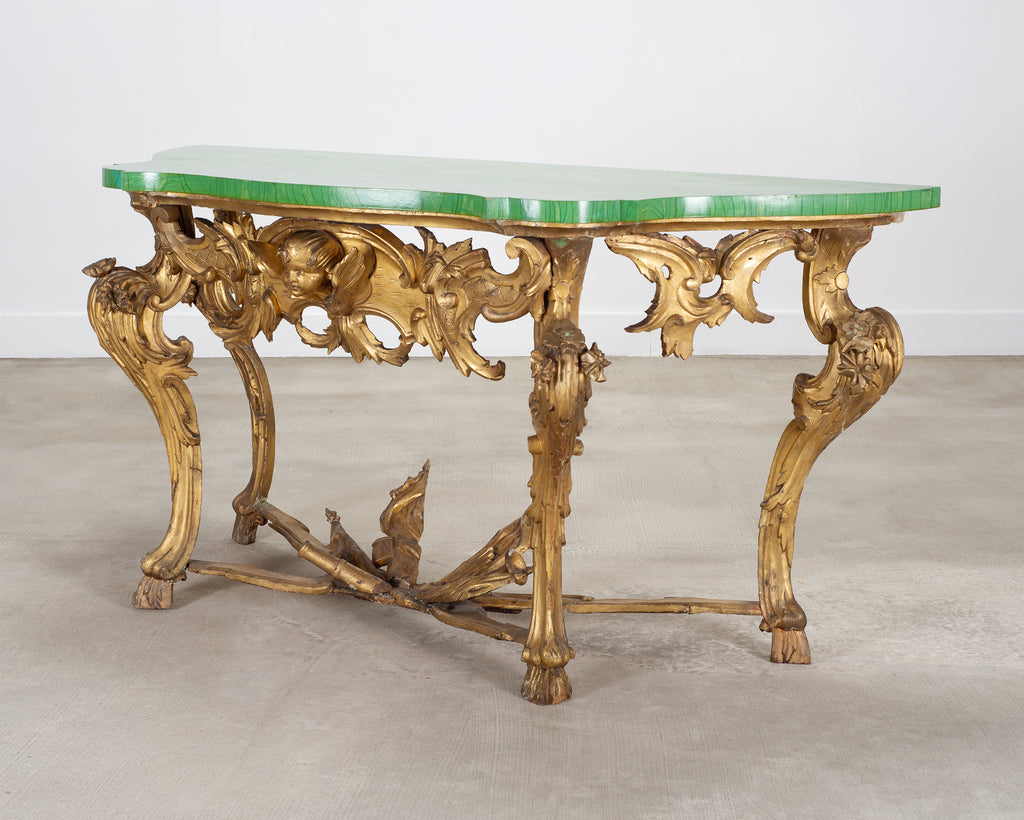 18th Century Italian Rococo Carved Giltwood Console Table
