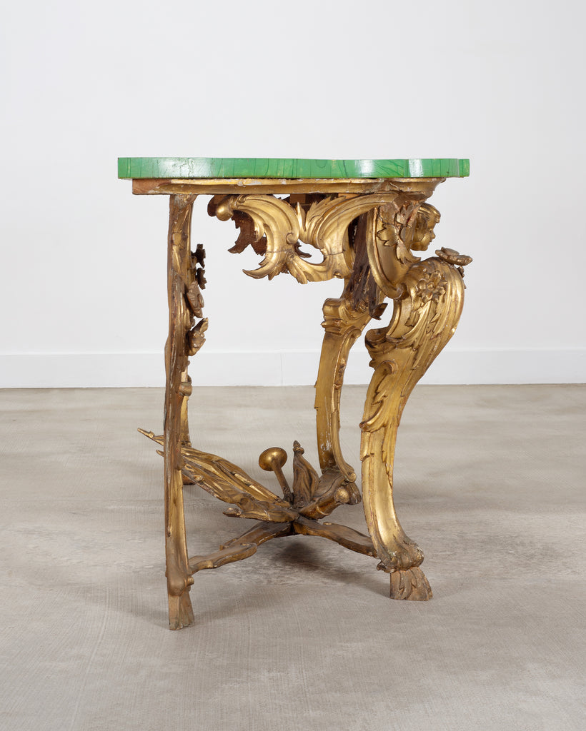 18th Century Italian Rococo Carved Giltwood Console Table