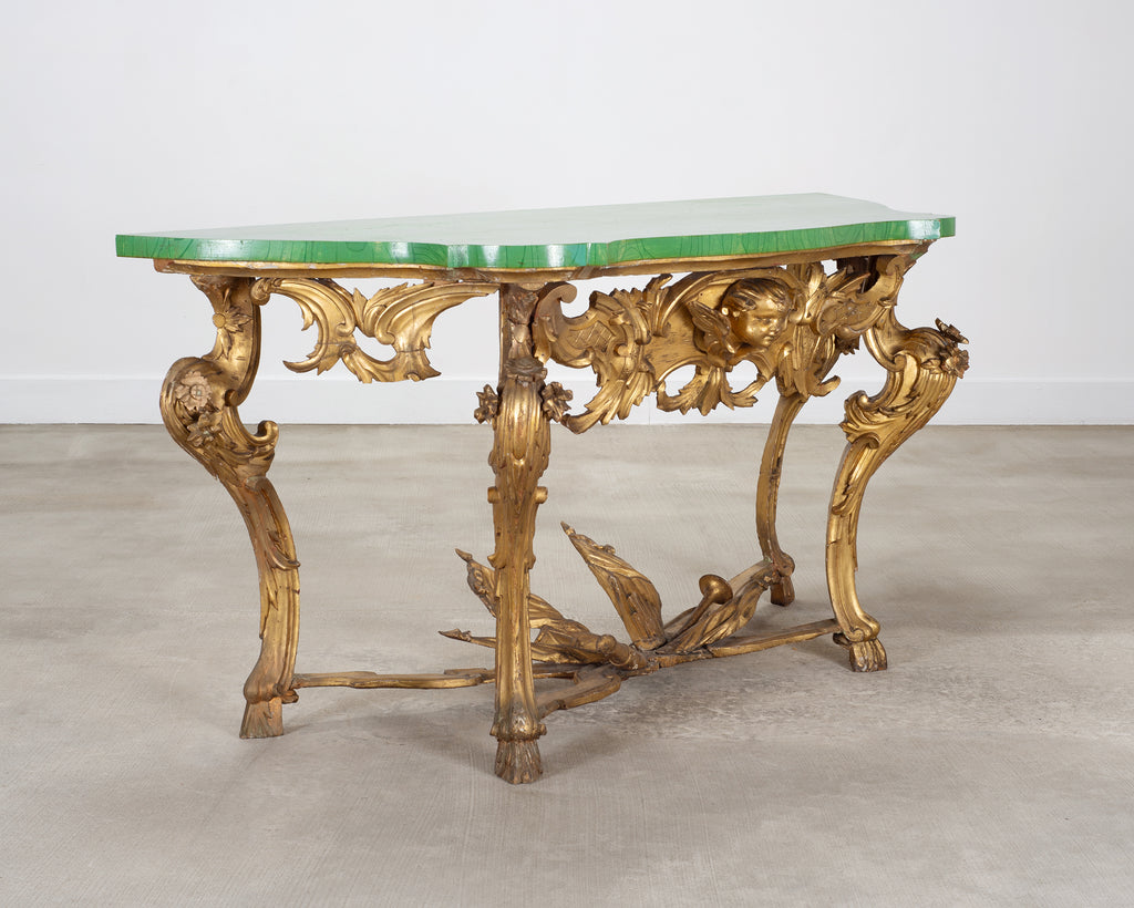 18th Century Italian Rococo Carved Giltwood Console Table
