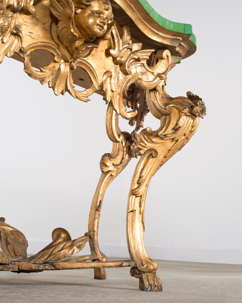 18th Century Italian Rococo Carved Giltwood Console Table