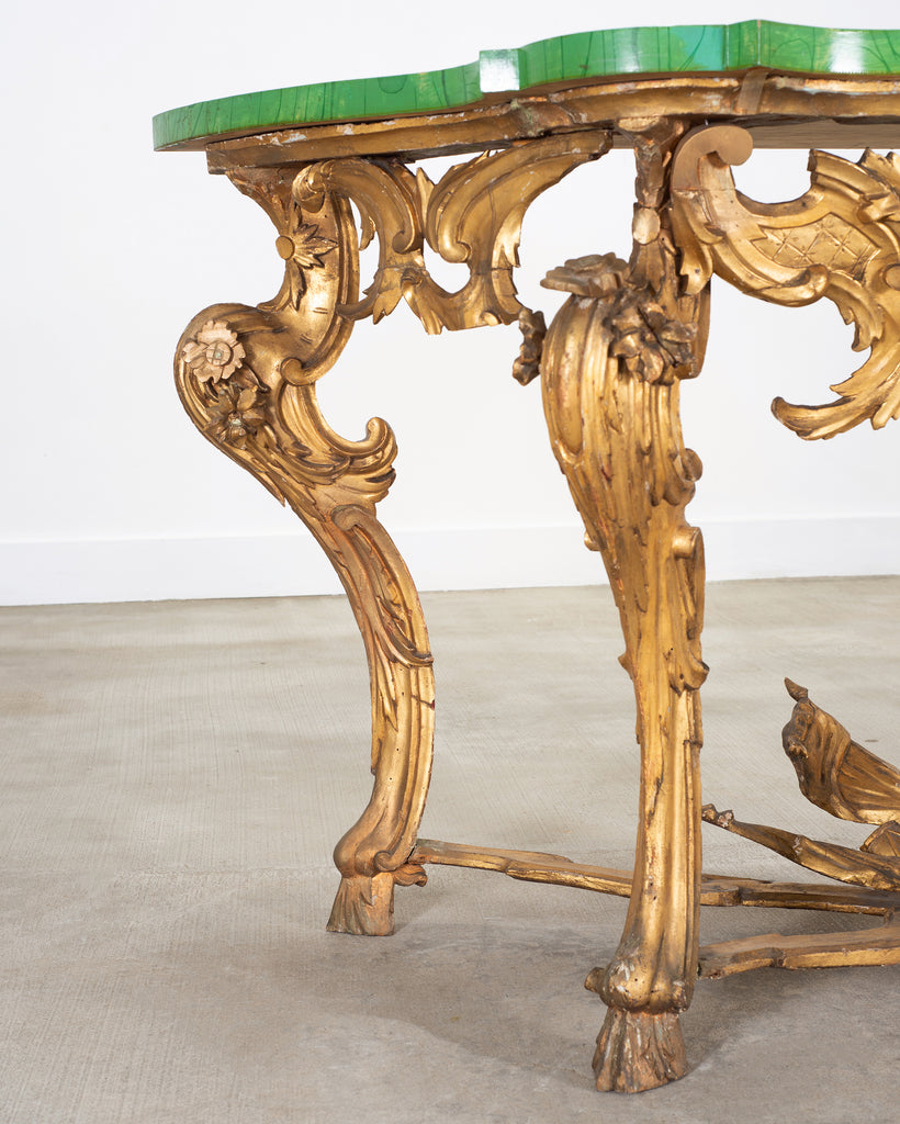 18th Century Italian Rococo Carved Giltwood Console Table