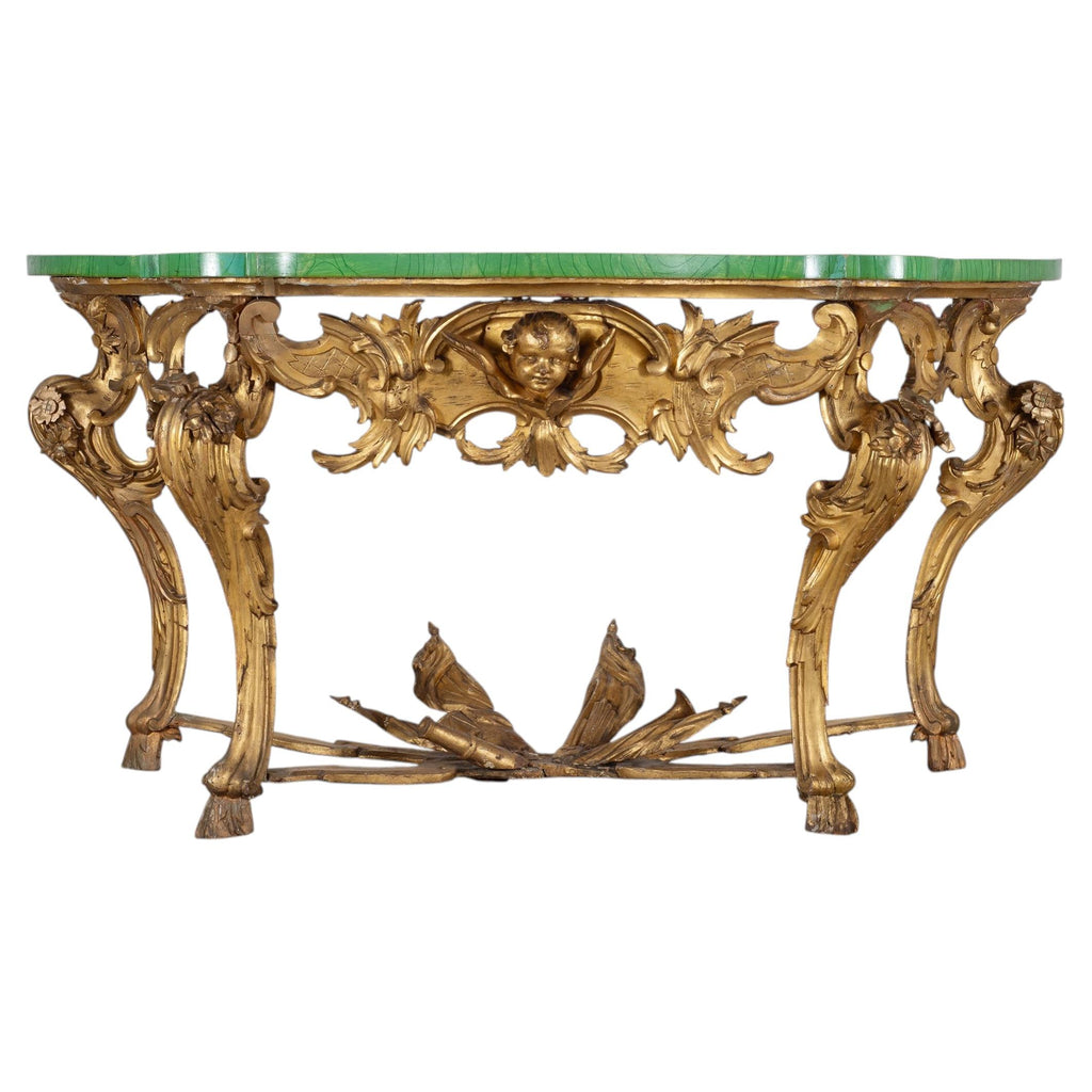 18th Century Italian Rococo Carved Giltwood Console Table