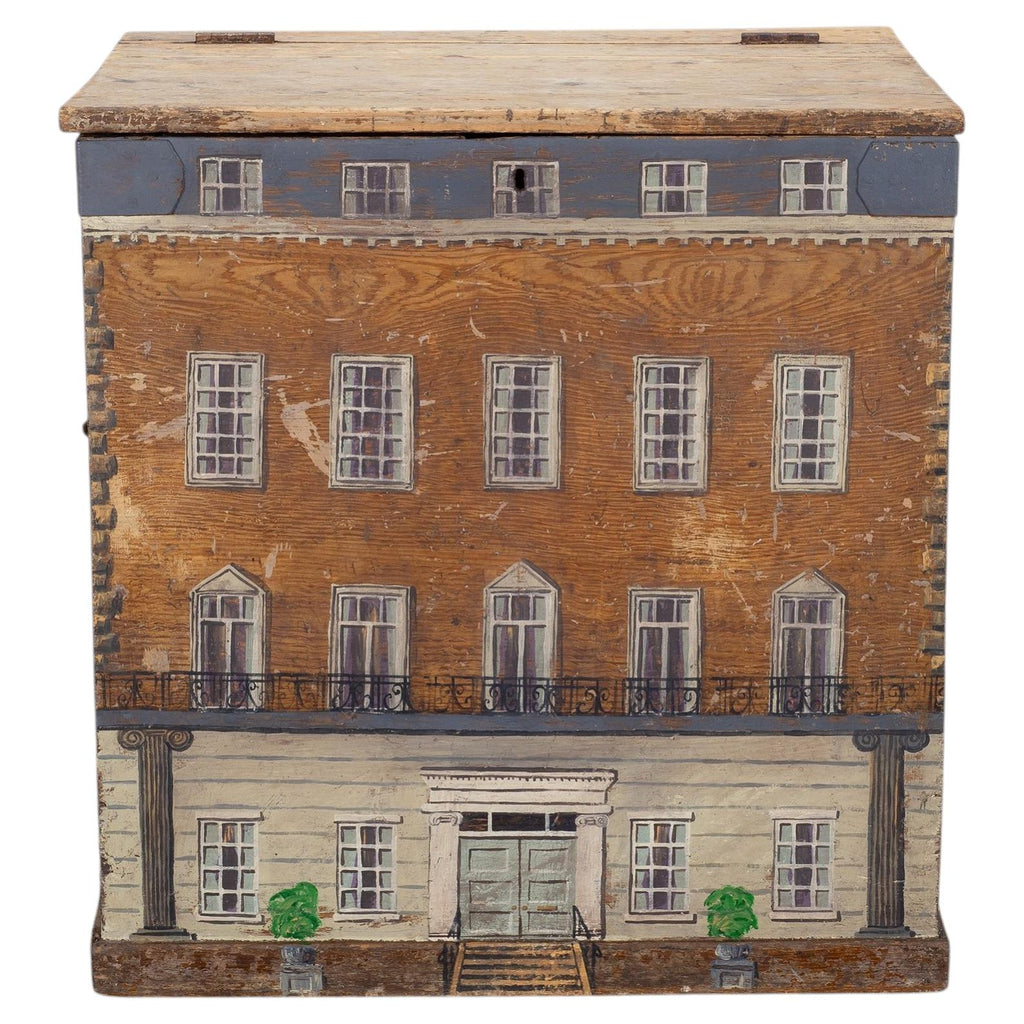 19th C. English Painted Pine Chest with Georgian Manor Façade