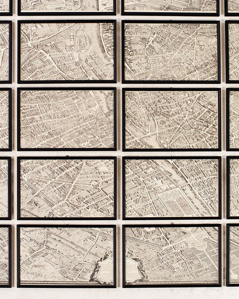Framed Map of Paris After Michel-Étienne Turgot 1739 20 Panels