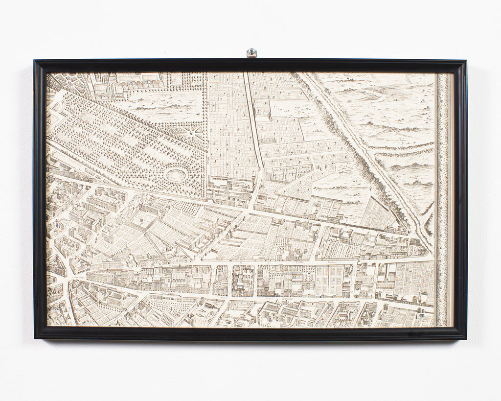 Framed Map of Paris After Michel-Étienne Turgot 1739 20 Panels