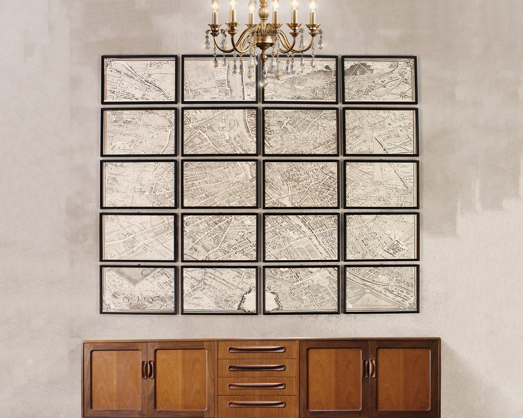 Framed Map of Paris After Michel-Étienne Turgot 1739 20 Panels